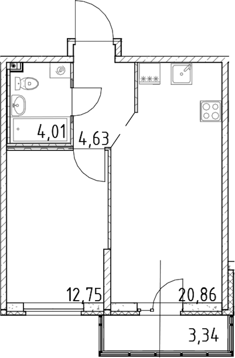 1-комнатная квартира 42.25 м², 17/23 эт., ЖК «Город Первых»
